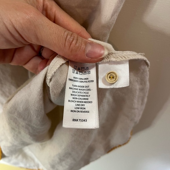 C&C California 100% Linen Embroidered Boho Shift Dress Cream S Beach Vacation - Picture 9 of 13